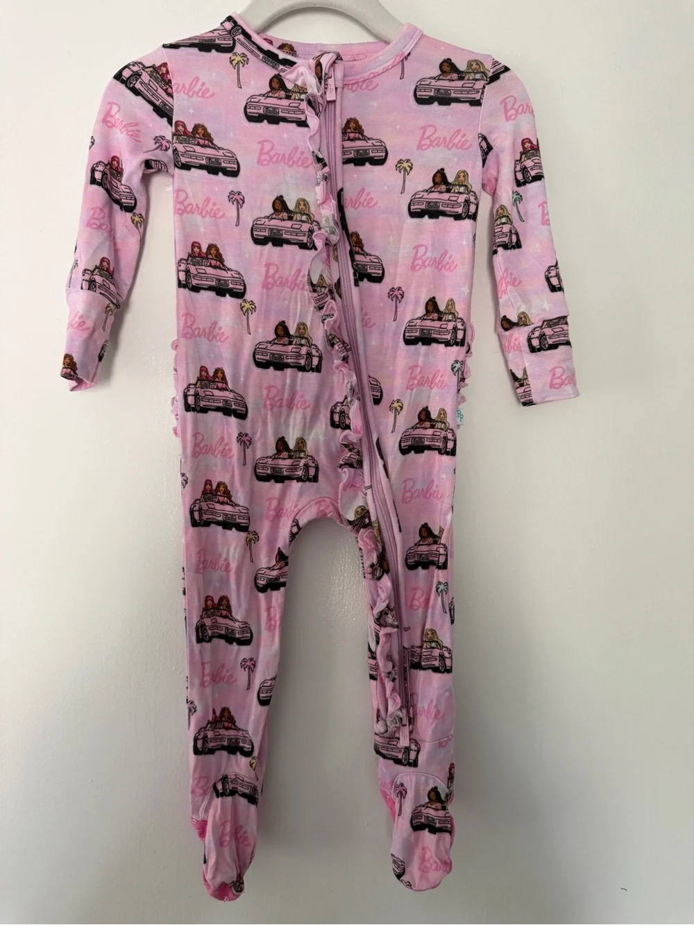 Posh Peanut Barbie Pink baby Girls' Footed One-Piece ruffle onesie size 6-9m